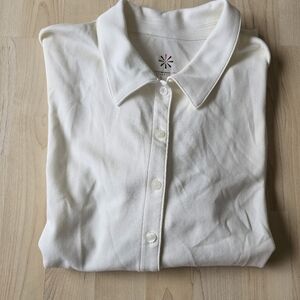 Isaac Mizrahi Live Women’s Size Large White Long Sleeve Button-Up Shirt 
